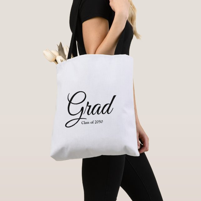 Tote Bag Classe Grad de 2024 blanc noir script personnalisé (De près)