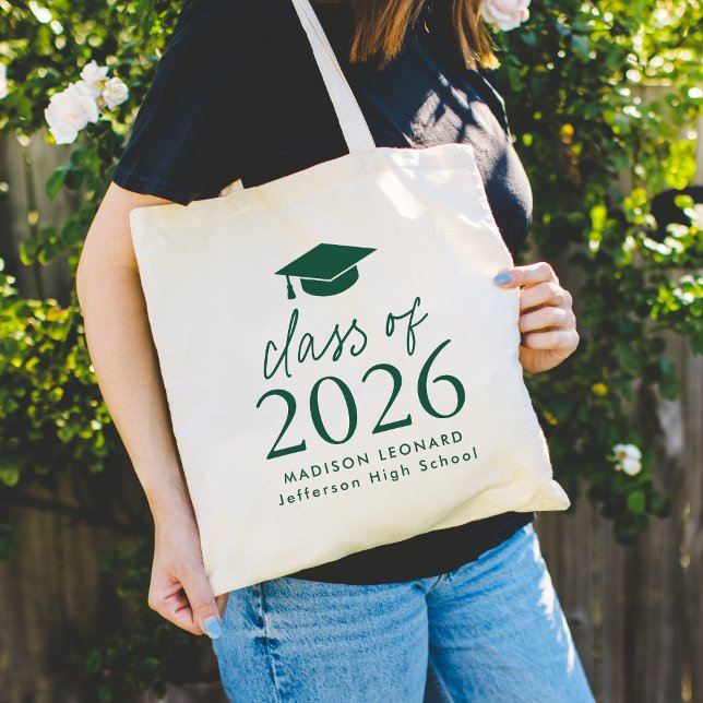Tote Bag Classe moderne de 2025 Green Script Graduation (Créateur téléchargé)