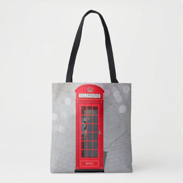 Tote Bag Classic London Red Phone Booth with Name  (Devant)