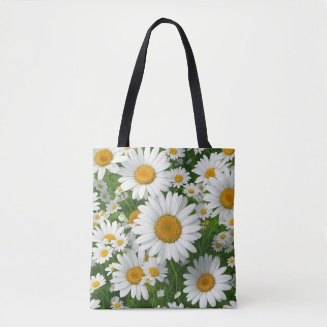 Tote Bag Classic marguerite motif blanc champs fleuris verd (Devant)