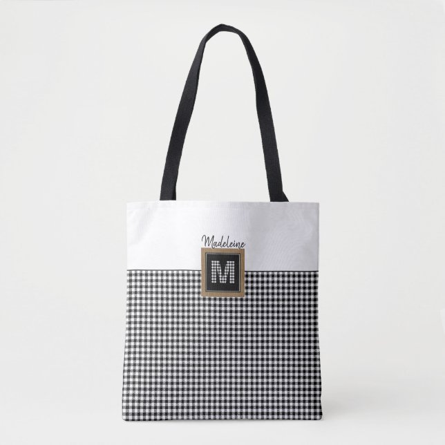 Tote Bag Classic noir et blanc chèque En vichy monogramme p (Devant)