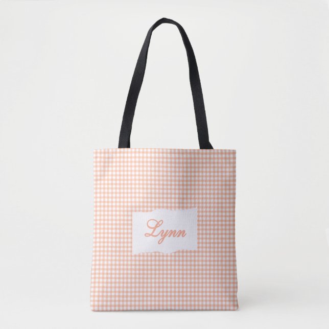 Tote Bag Classic Orange & White Gingham | Personalized Name (Devant)