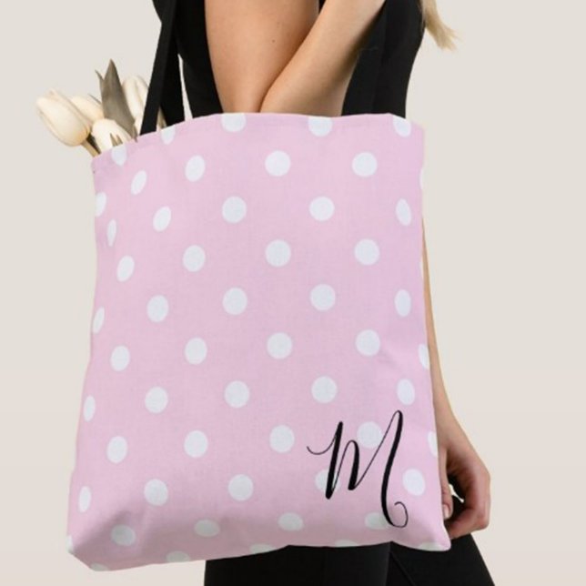 Tote Bag Classic Pink Polka Dots Pattern Shopping (Créateur téléchargé)