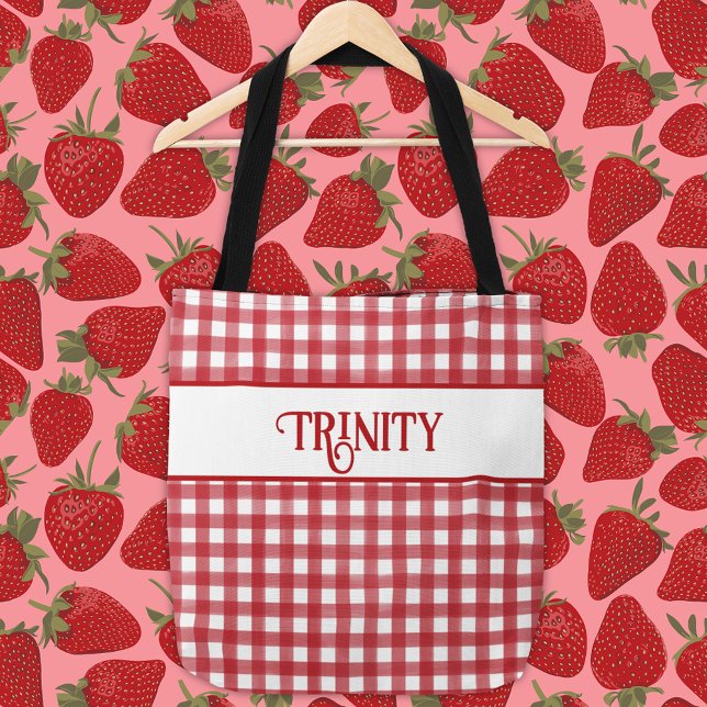 Tote Bag Classic Rouge et Blanc En vichy Plaid Personnalisé (Créateur téléchargé)