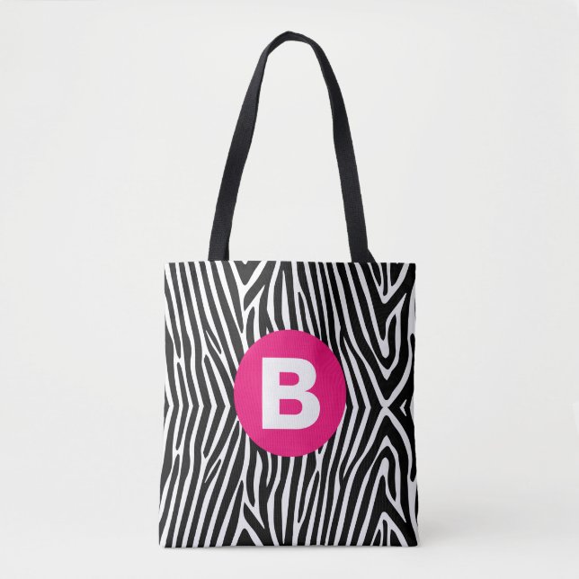 Tote Bag Classic Zebra Stripes Bright Pink Monogram (Devant)