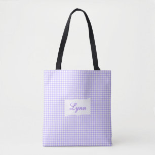 Tote Bag Classique Gingham Violet & Blanc Nom Personnalis