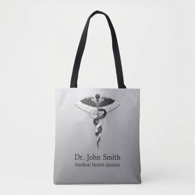 Tote Bag Classique Médicale Noble Elégant Noir Blanc Caduce (Devant)