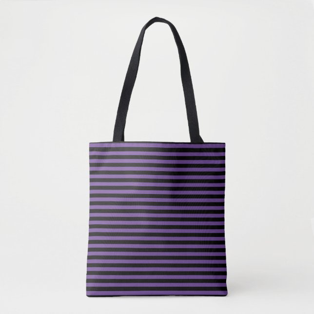 Tote Bag Classique moderne rayé violet et noir (Devant)