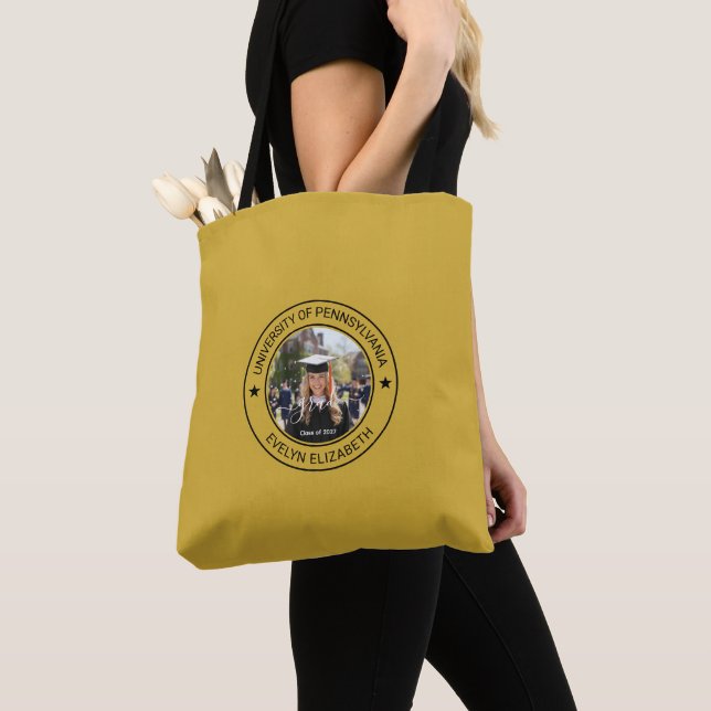 Tote Bag Classique Rond Diplômé Écriture Moderne Médium Or (De près)