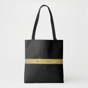 Tote Bag Classy Faux Gold Stripe & Black Arrière - plan ou