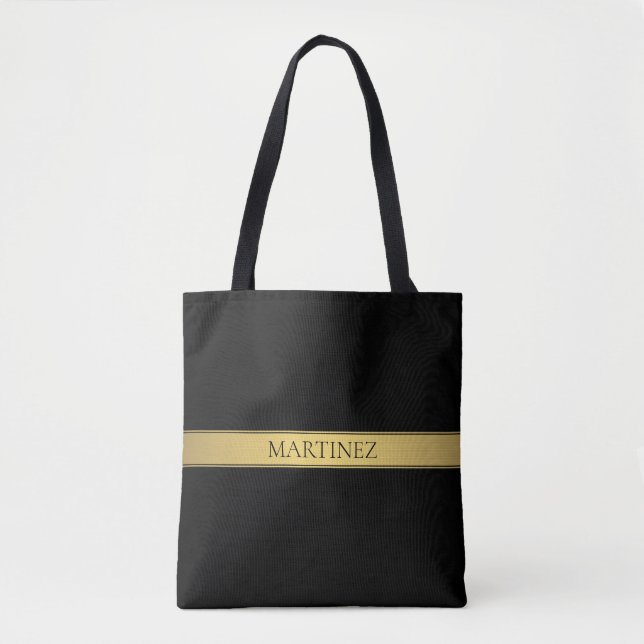 Tote Bag Classy Faux Gold Stripe & Black Arrière - plan ou  (Devant)