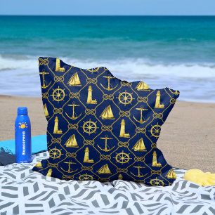 Tote Bag Classy Marine Blue Gold Ancre phare nautique
