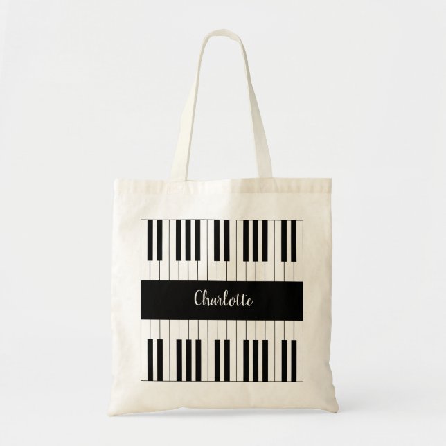 Tote Bag Clavier de piano noir et blanc (Devant)