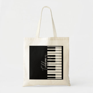 Tote Bag Clavier de piano noir et blanc moderne Monogramme