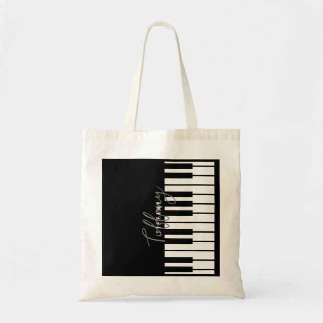Tote Bag Clavier de piano noir et blanc moderne Monogramme  (Devant)