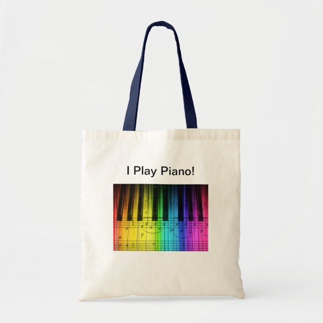 Tote Bag Clavier et notes de piano d'arc-en-ciel (Devant)