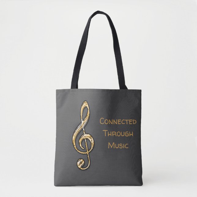 Tote Bag Clé de sol dorée Connectés par la musique (Devant)