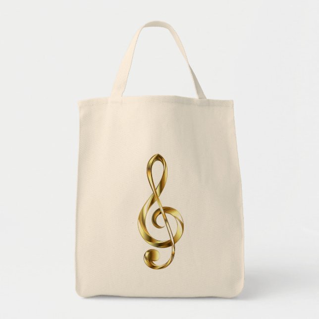 Tote Bag Clé de Sol Musicale en Or (Devant)