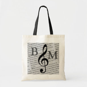 Tote Bag clé G noire avec définition de la musique personna