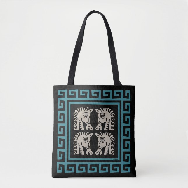 Tote Bag Clé grecque du milieu du siècle avec chevaux (Devant)