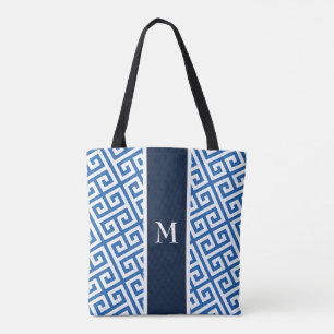 Tote Bag Clé grecque Monogramme bleu