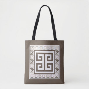 Tote Bag Clé grecque Motif blanc et design Brown