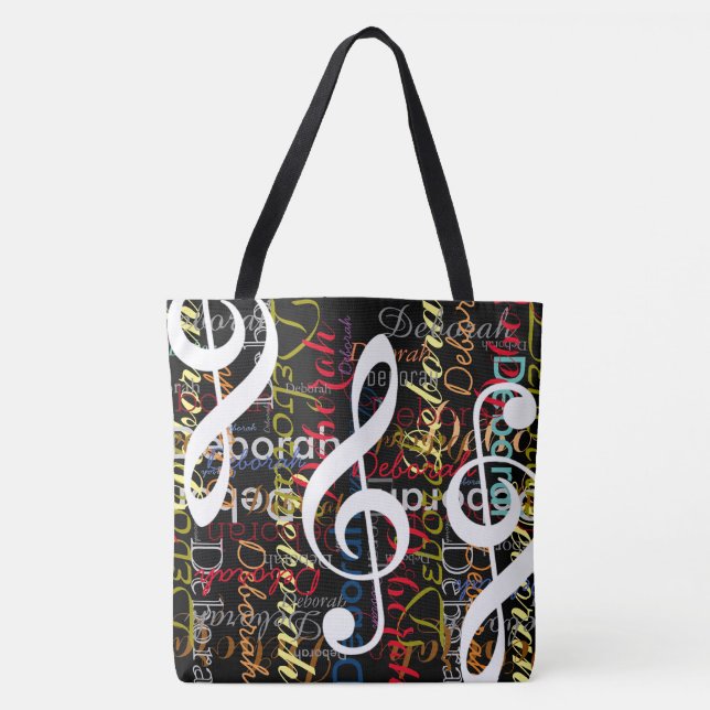 Tote Bag clefs de motif avec des noms colorés (Devant)