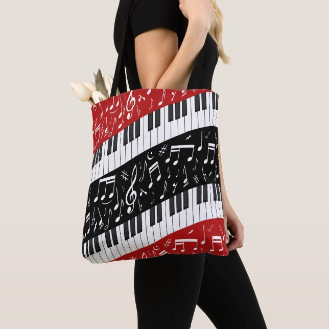 Tote Bag Clés de piano de courbe et notes musicales (De près)