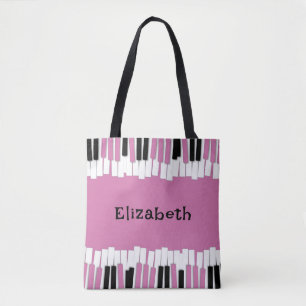 Tote Bag Clés de piano rose et noir modernes personnalisées