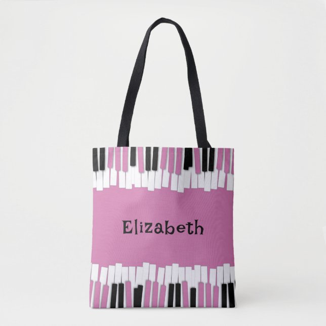 Tote Bag Clés de piano rose et noir modernes personnalisées (Devant)