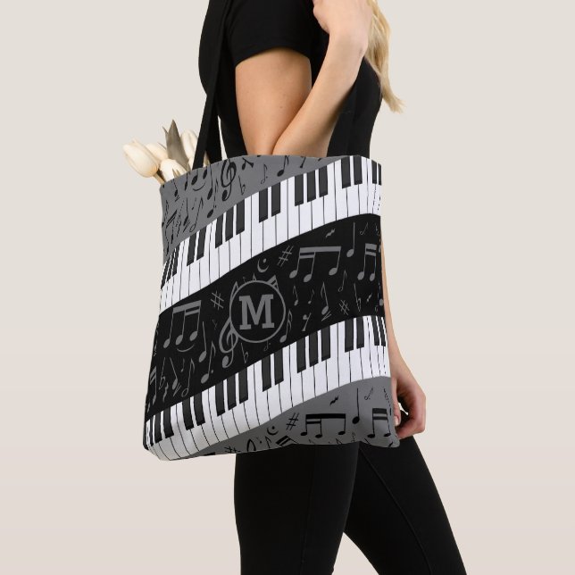 Tote Bag Clés décorées d'un monogramme de piano de courbe (De près)