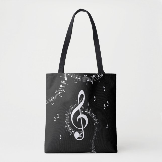 Tote Bag Climacic G Clef Musique blanche sur le noir (Devant)