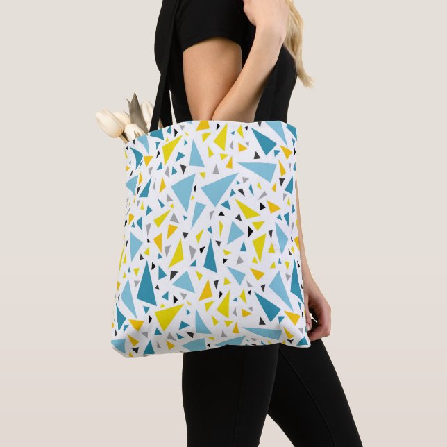 Tote Bag Cliquez sur le design favori Jaune et triangle ble (De près)