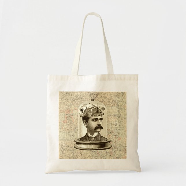 Tote Bag Clocage Cerveau STEAMPUNK vintage (Devant)