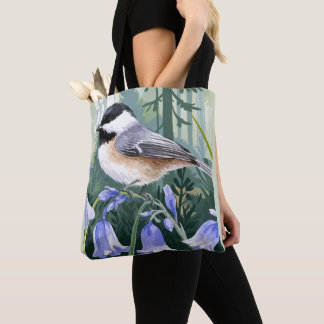 Tote Bag Cloches bleues à l'aquarelle et poulet