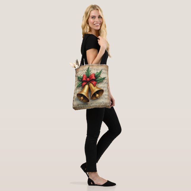 Tote Bag Cloches de Noël sur une partition, (Sur le modèle)