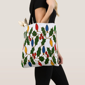 Tote Bag Cloisonne Art Christmas Lights and Holly