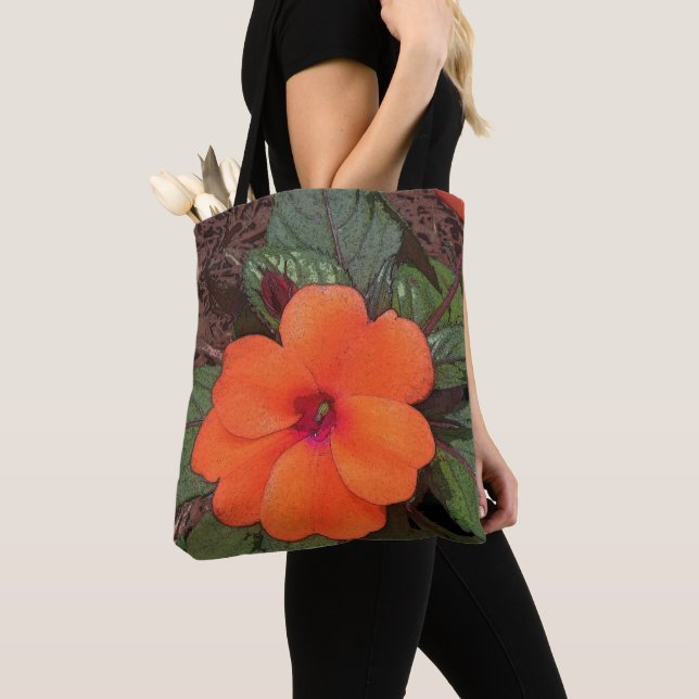 Tote Bag Closeuse à fleurs orange (De près)