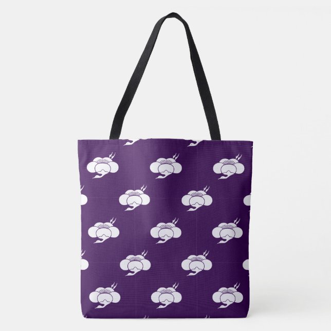 Tote Bag Cloud japonais et Motif soleil sur violet (Devant)