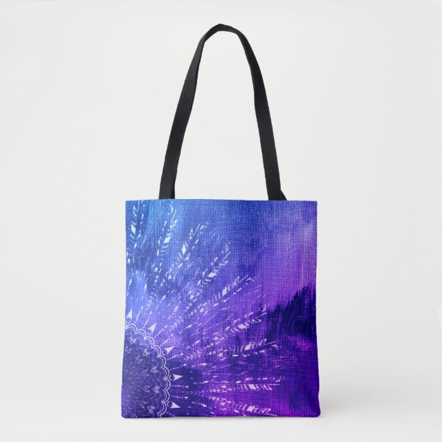 Tote Bag Clouds Mandala bleu violet Boho Bohemian (Devant)