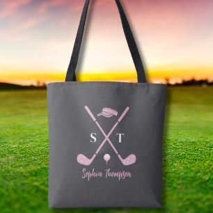 Tote Bag Club de golf rose élégant avec rubans blancs perso