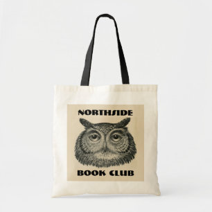 Tote Bag Club de livres avec visage de hibou vintage et nom