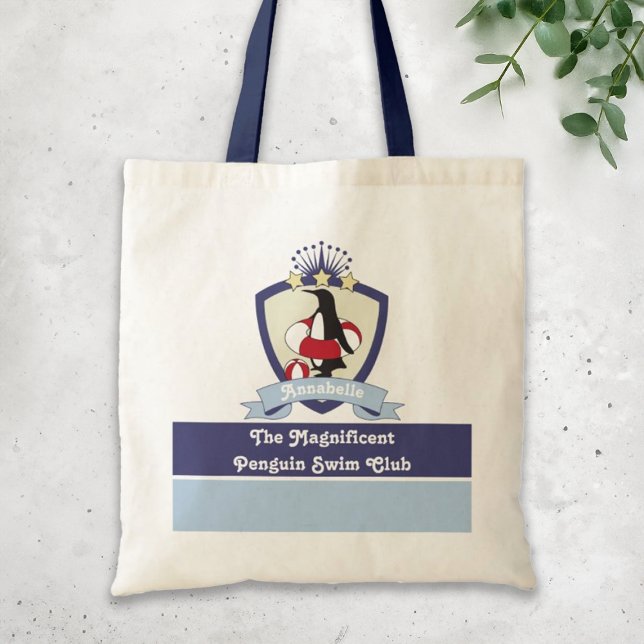 Tote Bag Club de natation personnalisé Crest Cute Penguin E (Créateur téléchargé)