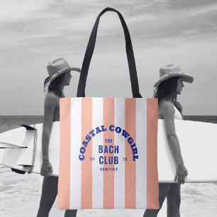 Tote Bag Coastal Cowgirl The Bach Club Pink Cabana Stripe