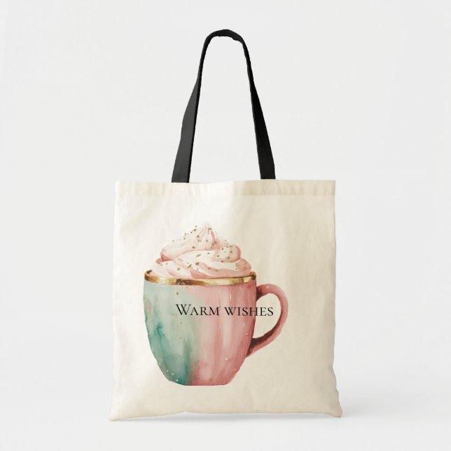 Tote Bag Coca de Noël Or Blush Mint rose Chaleureux Voeux (Devant)
