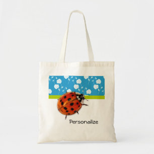 Tote Bag Coccinelle florale bleue à la mode avec le nom