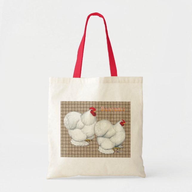 Tote Bag Cochin :  Coqs nains blancs (Devant)