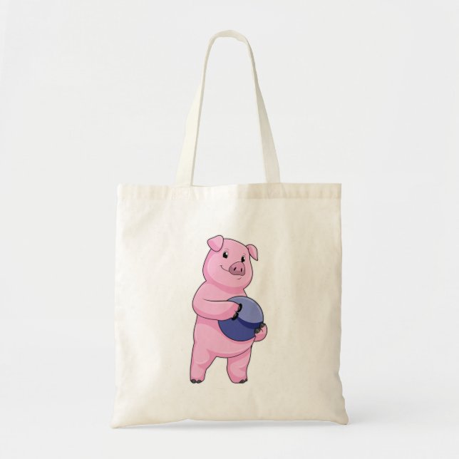 Tote Bag Cochon à Bowling avec balle de Bowling (Devant)