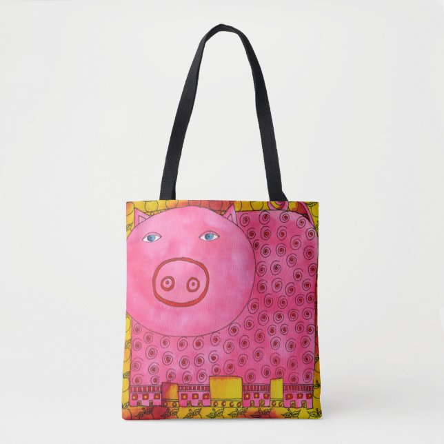 Tote Bag Cochon aquarelle à motif (Devant)