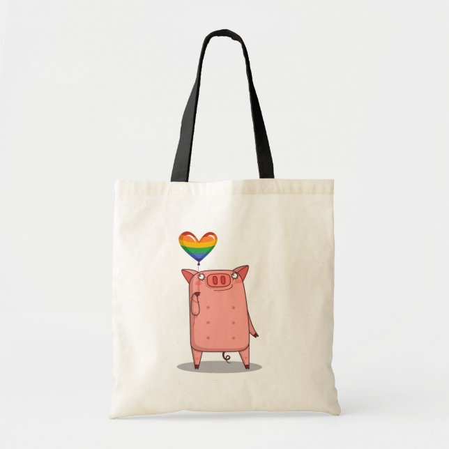 Tote Bag Cochon Avec Ballon Arc-En-Ciel (Devant)